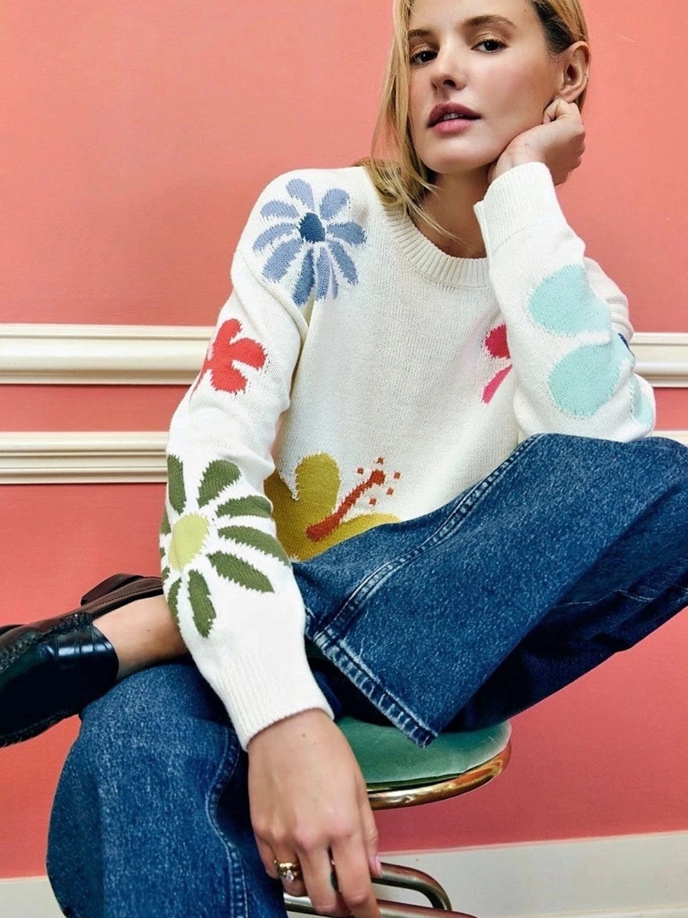Rails Zoey Hibiscus Floral Sweater in Ivory Size Large